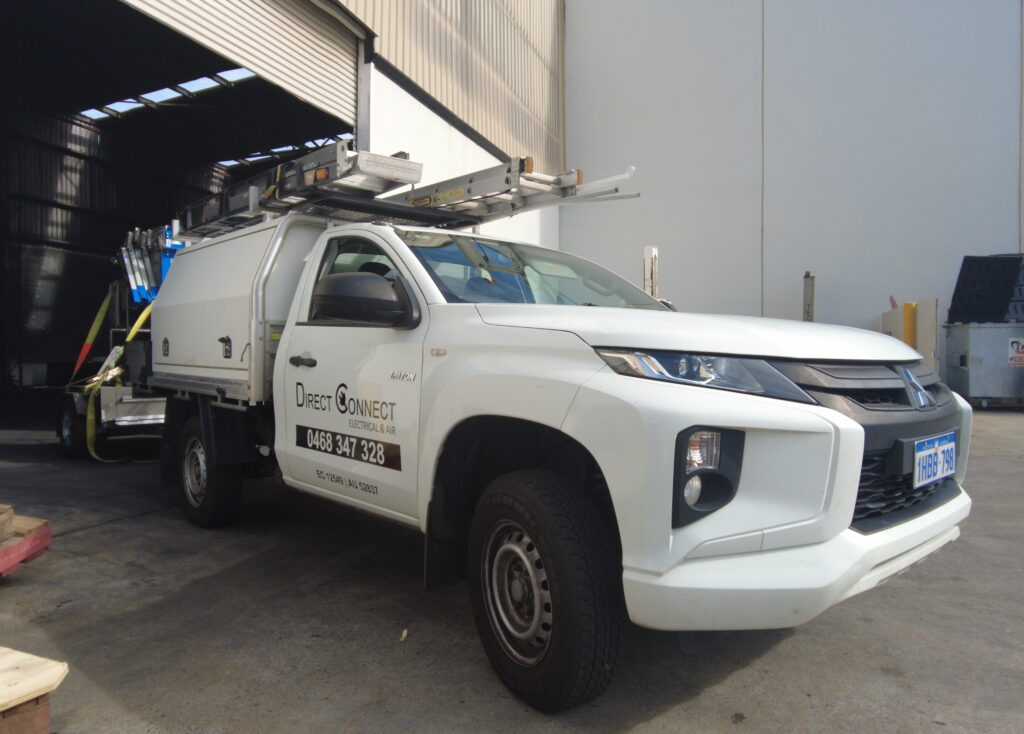 Direct Connect Electrical & Air truck rolls out for a prompt air conditioning repair in Perth, ensuring comfort and efficiency for businesses