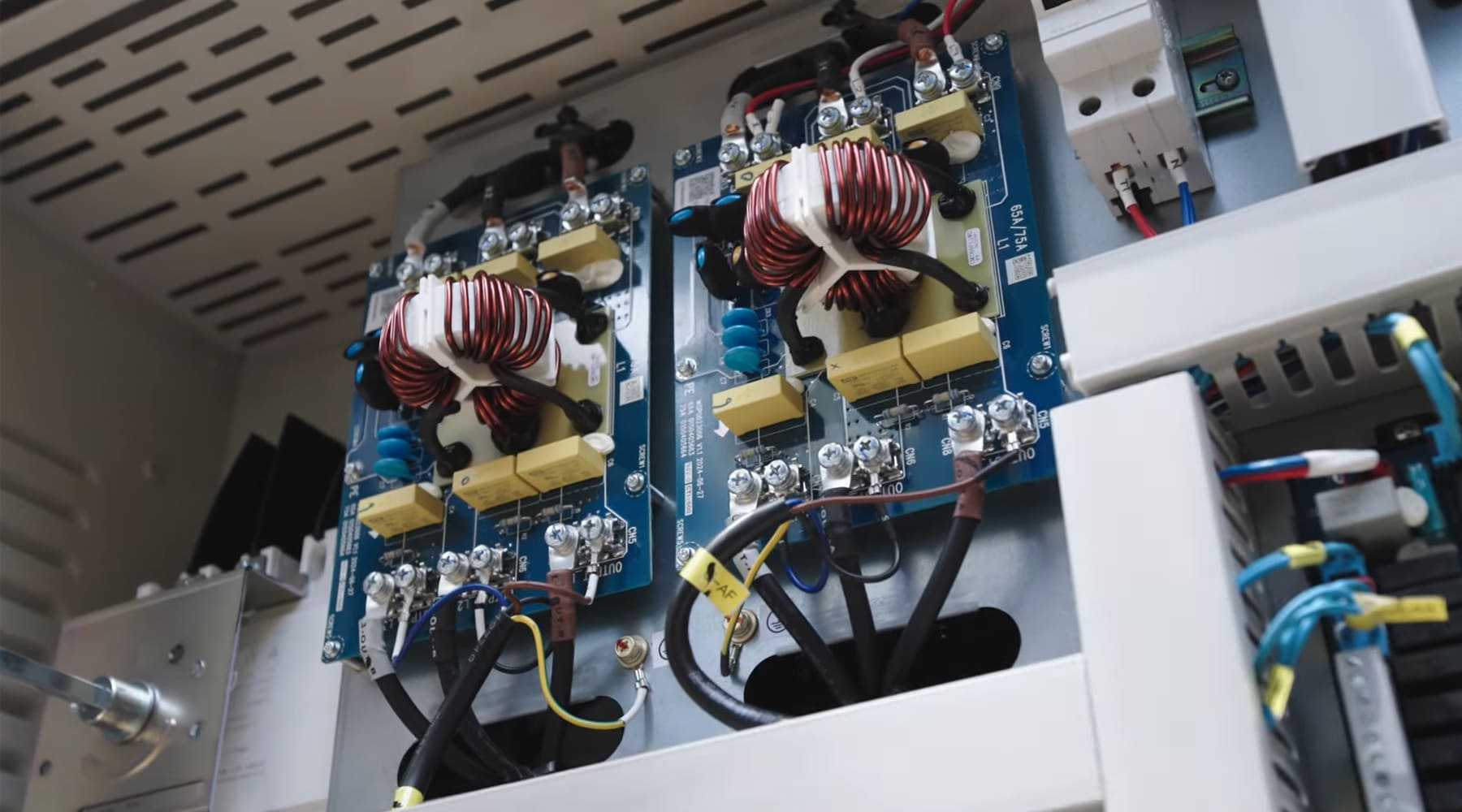 Industrial switchboard installation in Perth with visible wiring and components, completed by certified electricians for commercial use